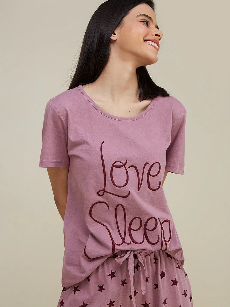 Love Sleep Printed Half Sleeves Night Suit For Her