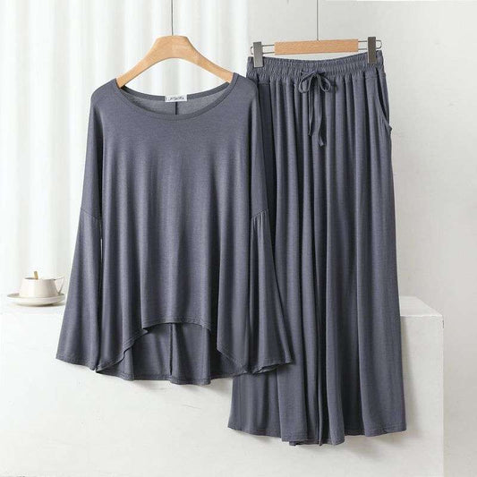 Grey Loose Sleeves T-shirt With Plazzo Trouser Suit