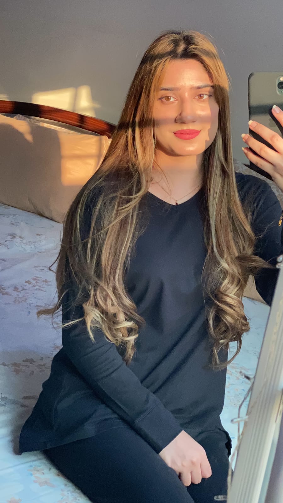 Plain Black V Neck with Palazzo Style Pajama Full Sleeves Suit for Her