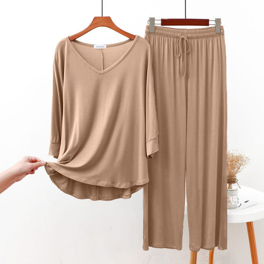 Skin V Neck with Palazzo Style Pajama Full Sleeves Suit for Her