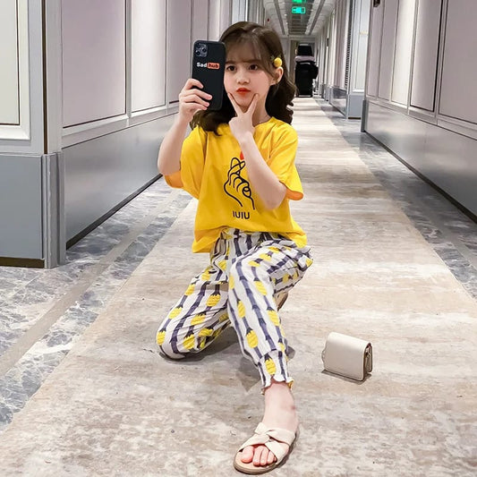 Yellow Hand printed Kids night suit