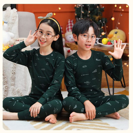 Dark green printed Kids night suit