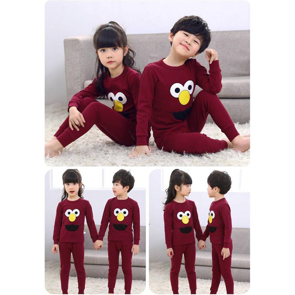 Maroon Elmo printed Kids night suit