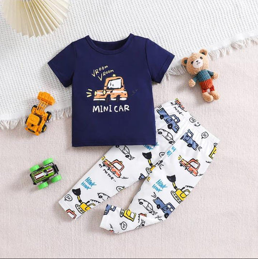 Navy blue Mini Car Pajama Night Suit for Kids