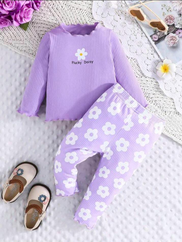 Purple Daisy Flower Printed Pajama Night Suit for Kids
