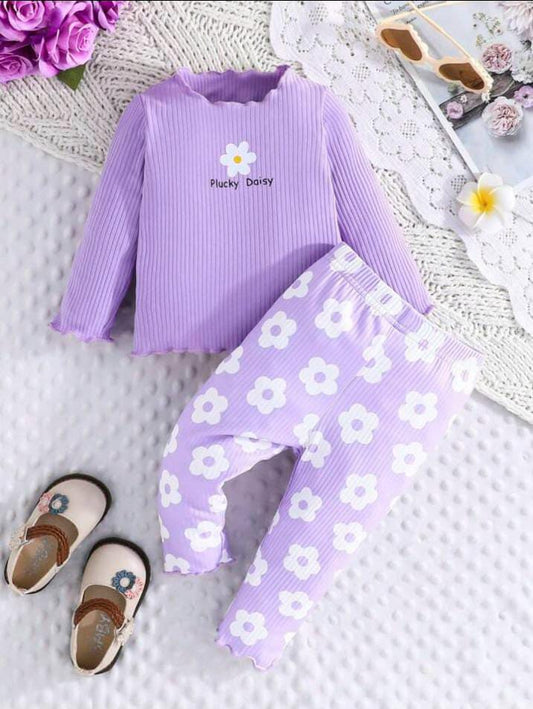 Purple Daisy Flower Printed Pajama Night Suit for Kids