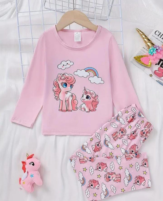 Pink unicorn rainbow Printed Pajama Night Suit for Kids