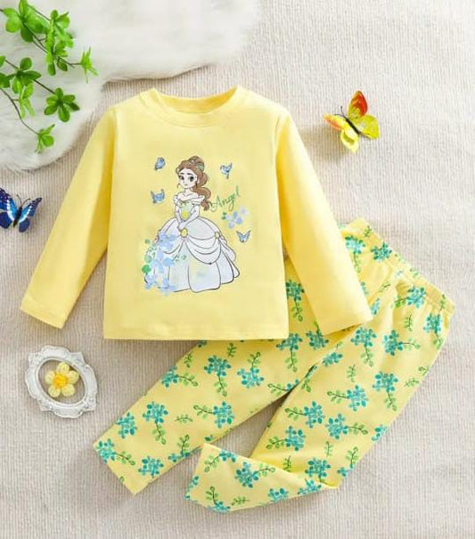 Yellow Princess printed Pajama Night Suit for Kids