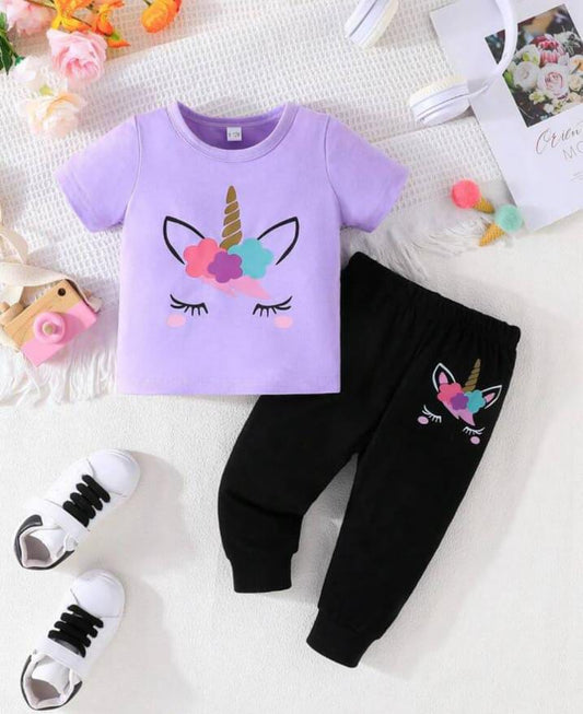 Purple Unicorn Eyes printed Pajama Night Suit for Kids
