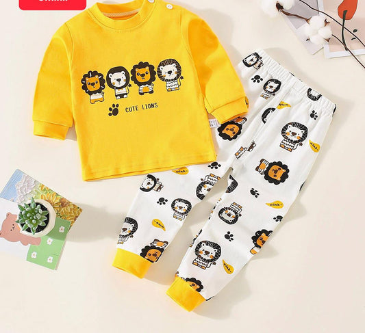 Yellow cute lions printed Pajama Night Suit for Kids