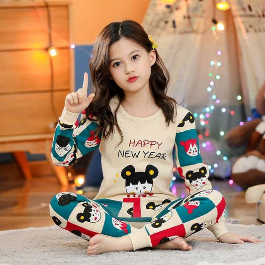 Multicolor Happy New Year Printed Kids Night Suit