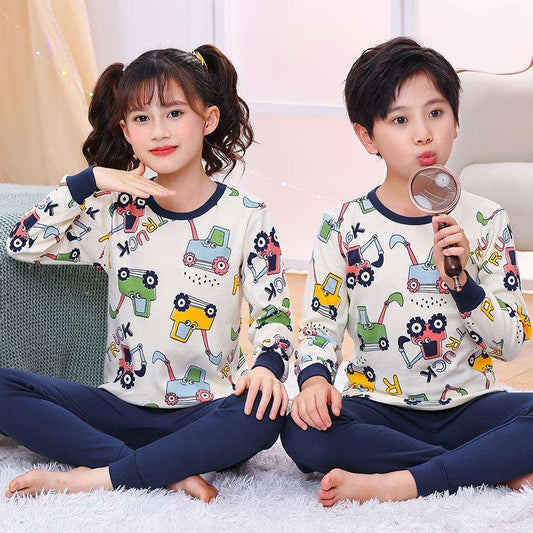 Off White Truck Print T-shirt With Blue Trouser Kids Night Suit