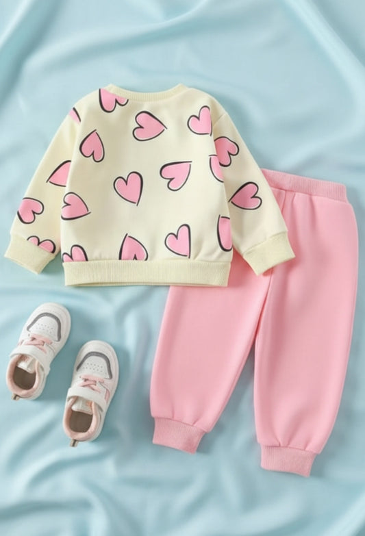 Off White With Pink Hearts Kids track suit