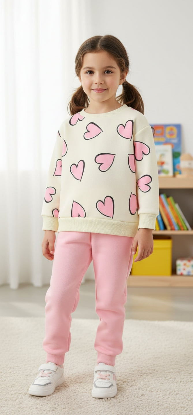 Off White With Pink Hearts Kids track suit