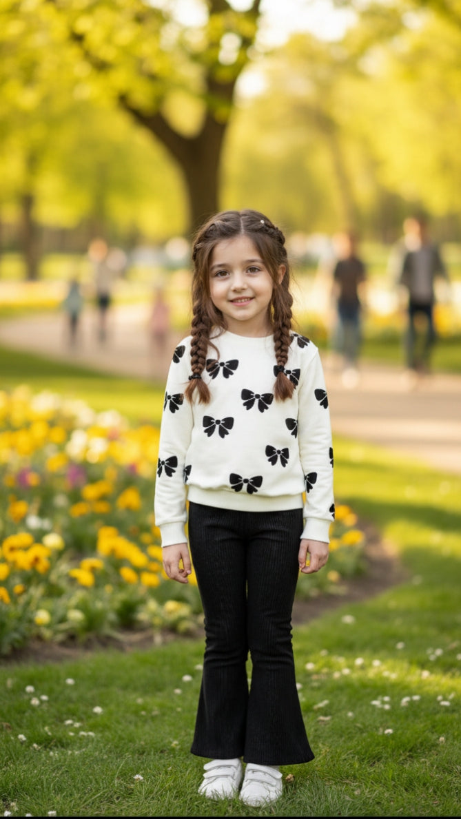 White With Black Bow Print Kids track suit