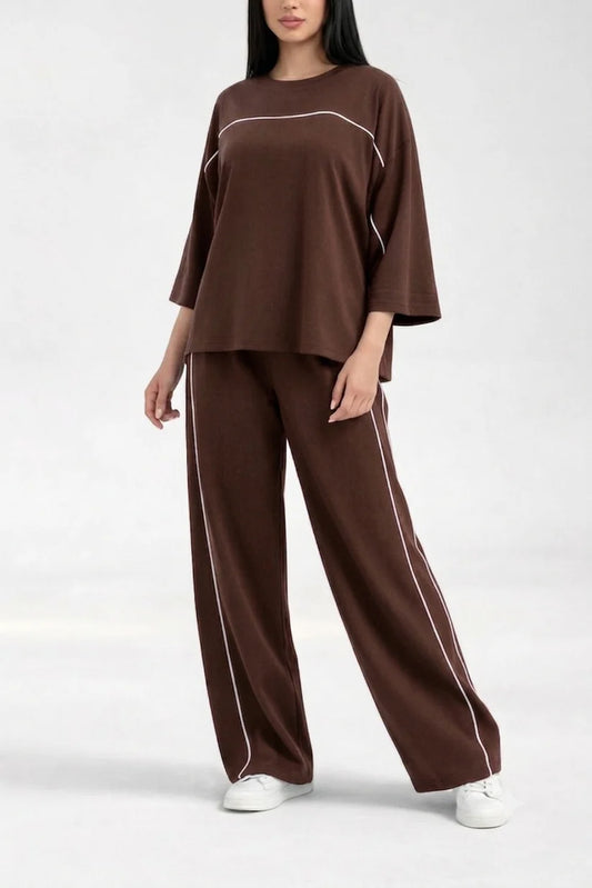 Brown with White lining Plain plazzo night suit for her