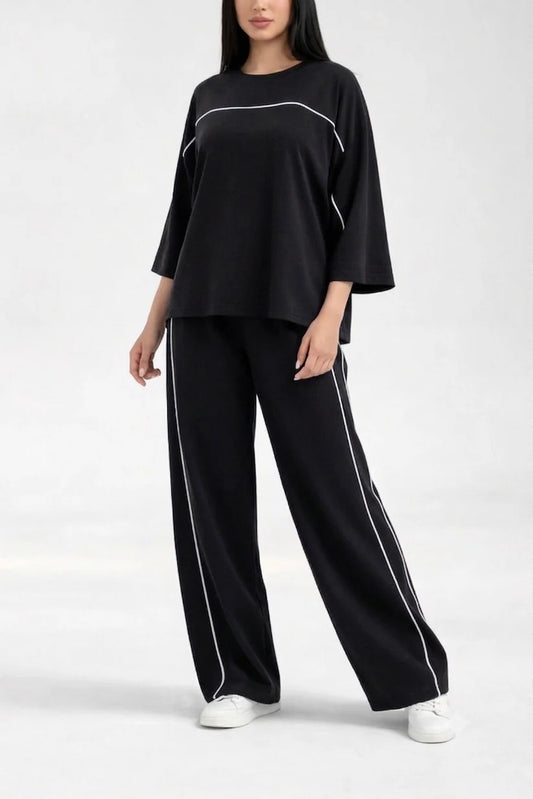 Black with White lining Plain plazzo night suit for her