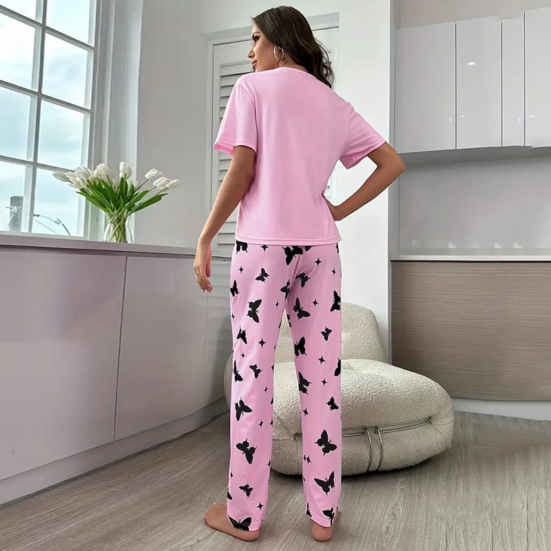 Pink Mom Life Printed Half Sleeves T-shirt With Printed Trouser Suit