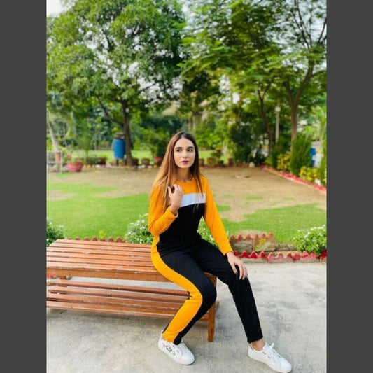 Yellow Straight Panel Full Sleeves T Shirt with Panel Pajama Suit for her