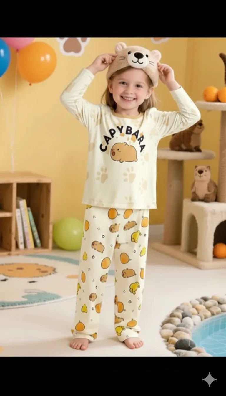 Off White Capy Bara Printed Kids Night Suit