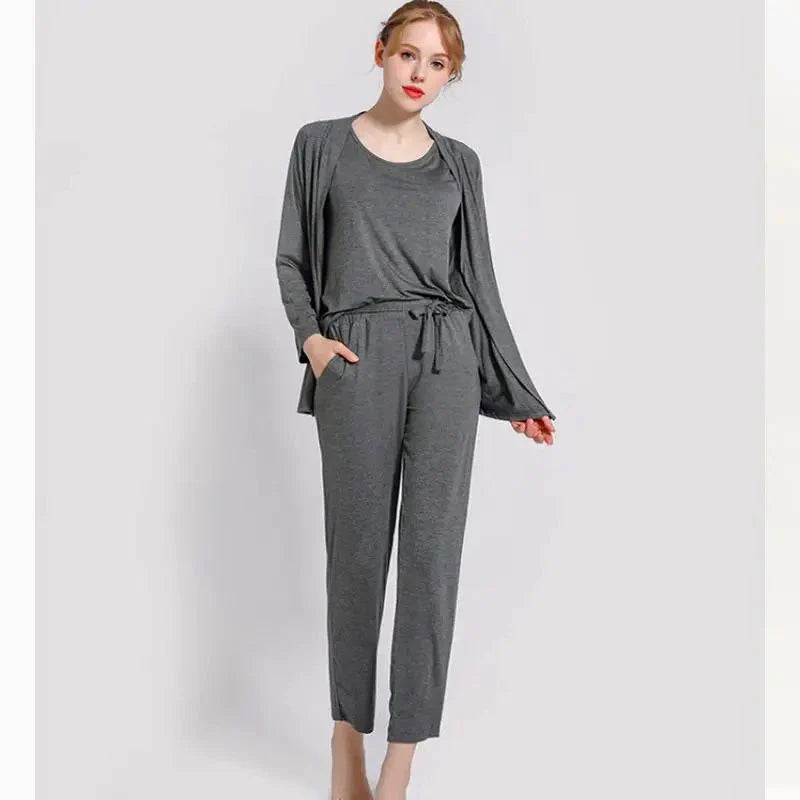 Hezel Grey 3 Piece Night suit For Her