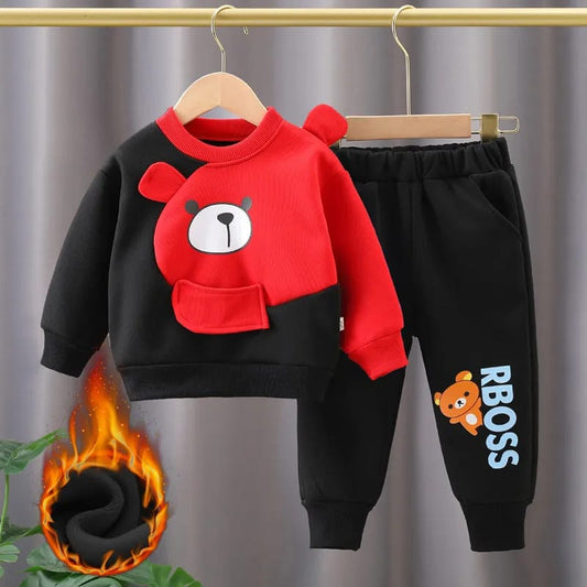 Red Bear Print Sweatshirt With Trouser For Kids