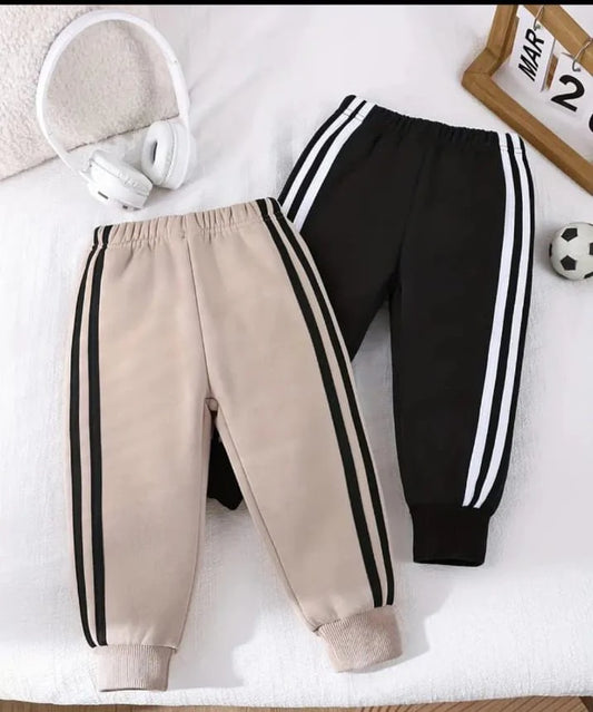 Pack of 2 White Stripes Fleece Trousers For Kids  (Black, Brown)