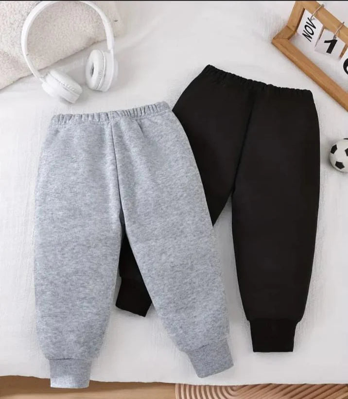 Pack of 2 White Stripes Fleece Trousers For Kids  (Grey, Black)