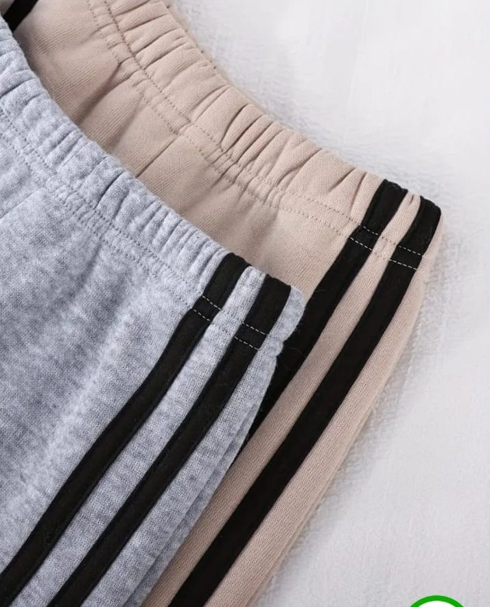 Pack of 2 White Stripes Fleece Trousers For Kids (Grey, Brown)