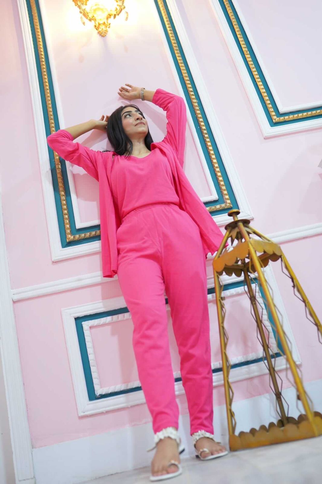 Shocking pink 3 Piece Night suit For Her
