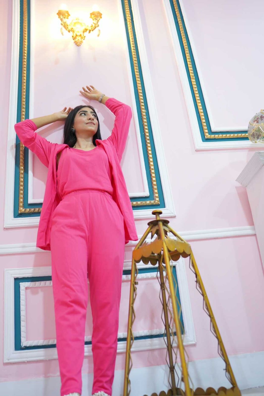 Shocking pink 3 Piece Night suit For Her