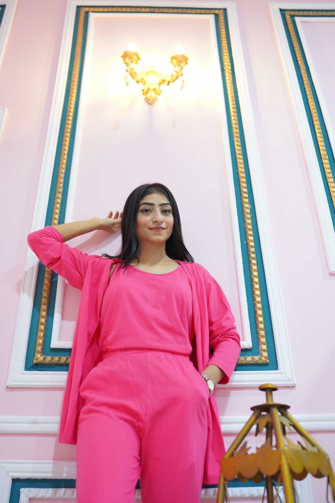 Shocking pink 3 Piece Night suit For Her
