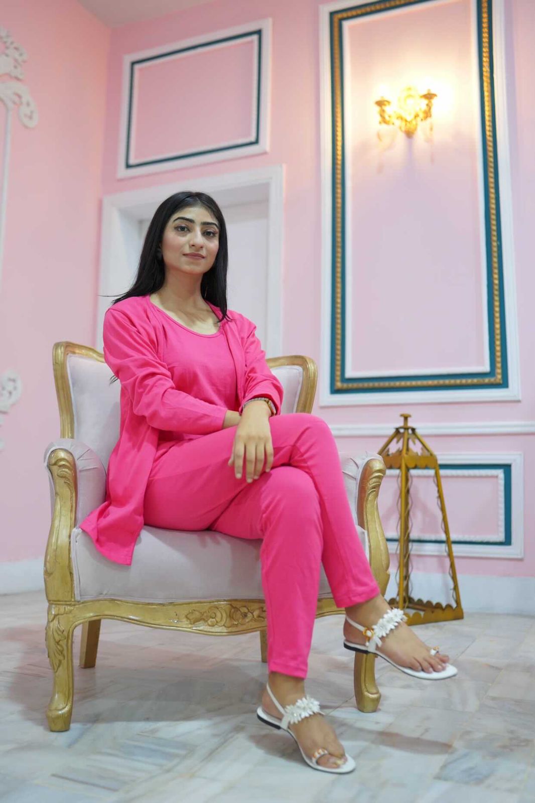 Shocking pink 3 Piece Night suit For Her