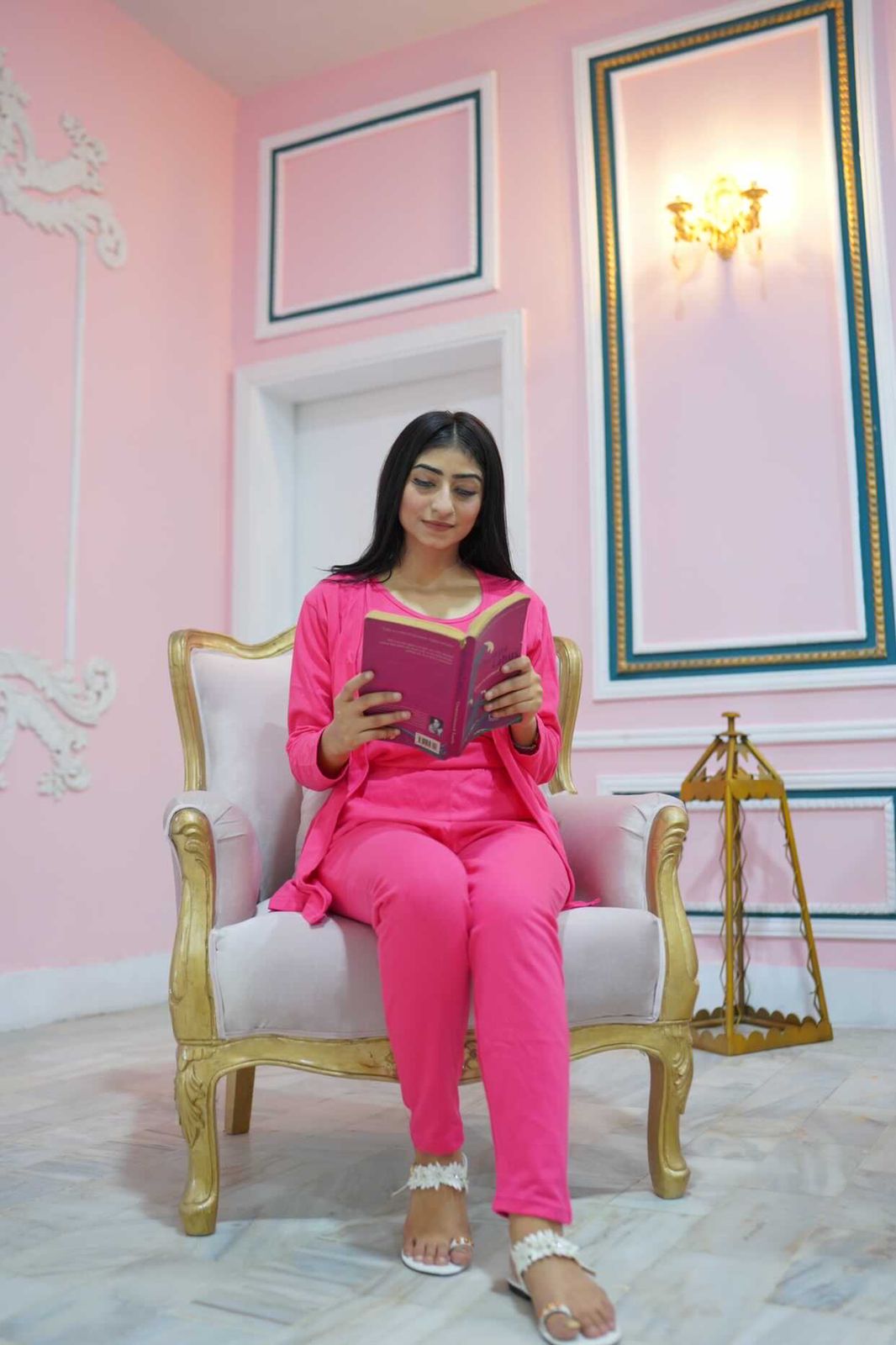 Shocking pink 3 Piece Night suit For Her