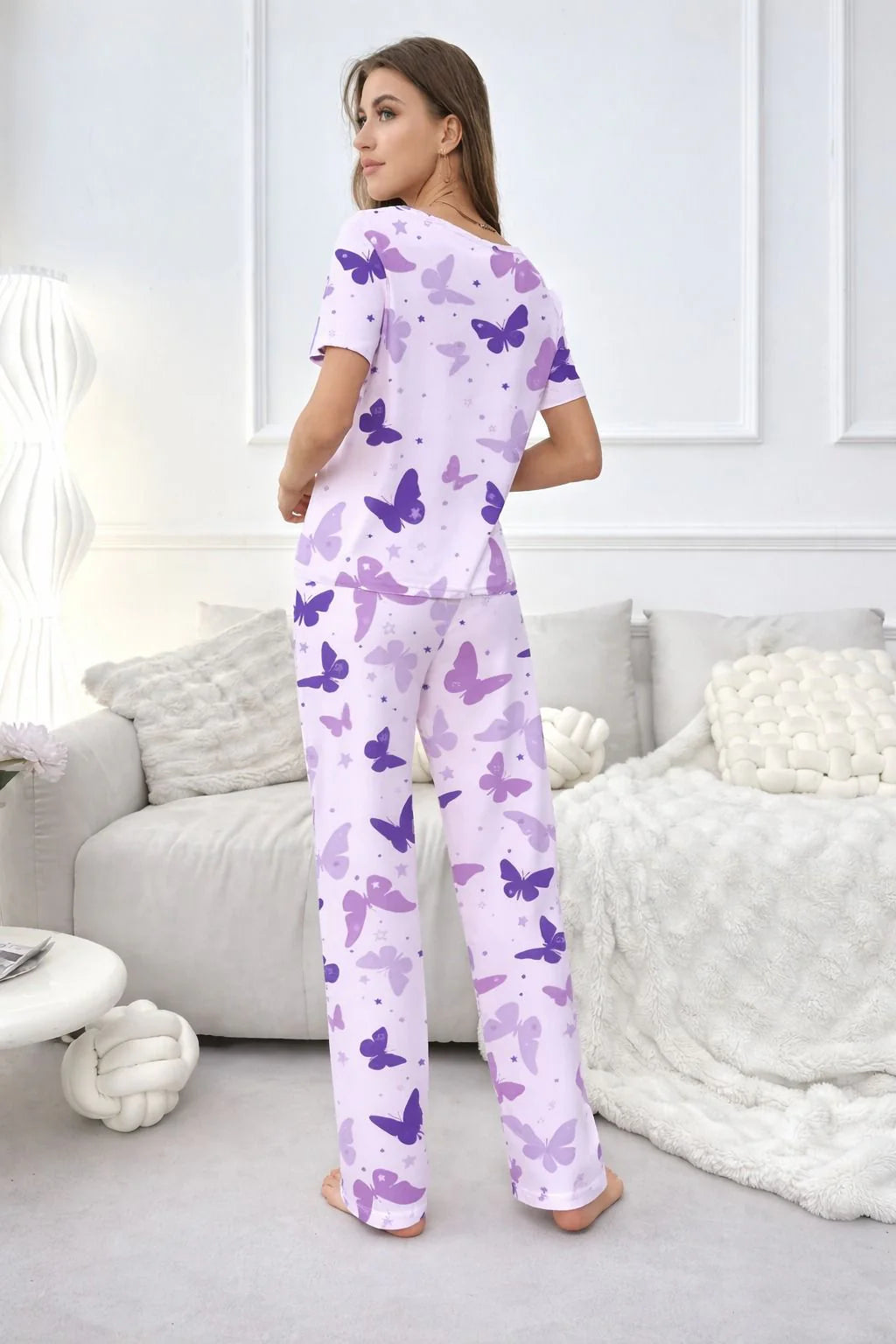 Purple All Over Butterflies Printed half sleeves night suit for her