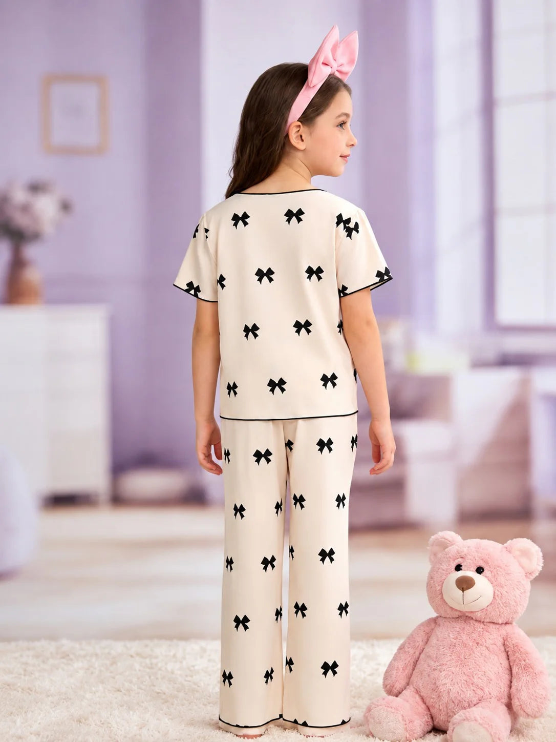 White With Black Bow Printed Kid Suit