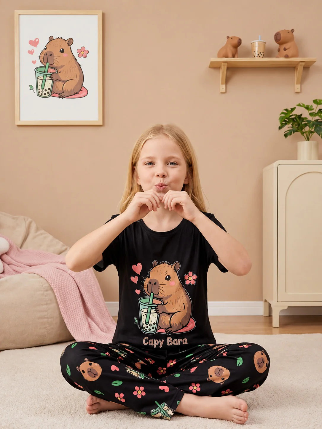 Black Cappy Bara Printed Kid Suit