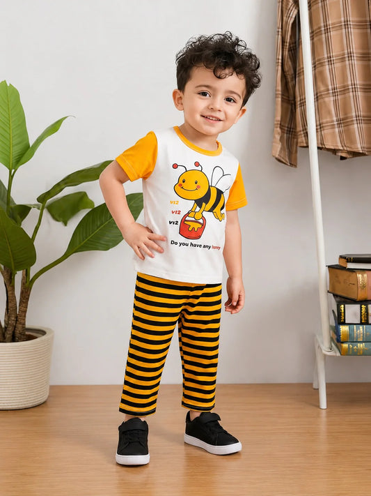 White And Yellow Honey Bee Printed Kid Suit