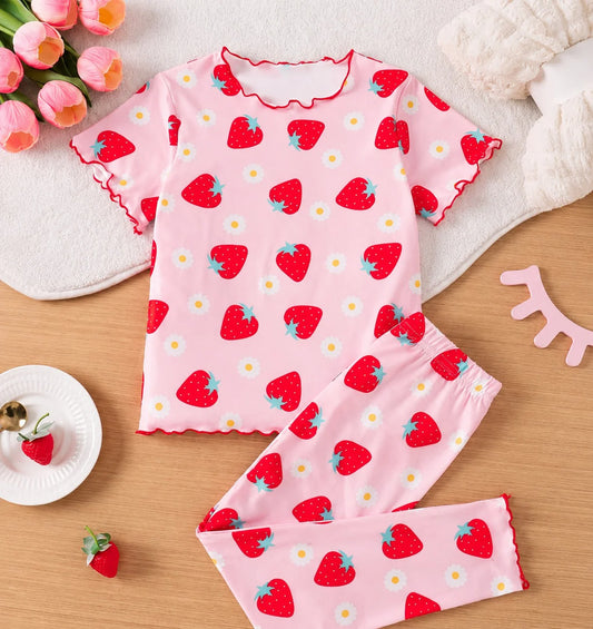 Pink Strawberry Printed Kid Suit