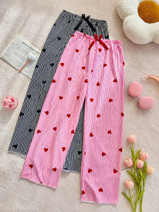 Pack of 2 Black And Pink Lining Hearts Printed Plazzo for her