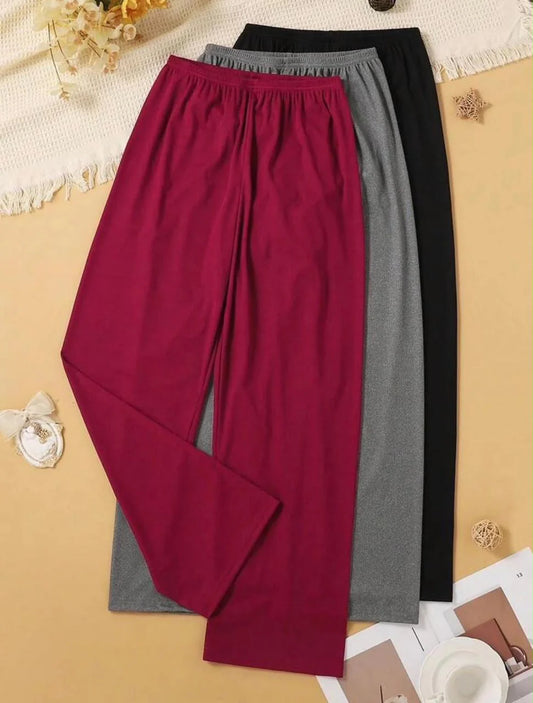 Pack of 3 Plain Plazzo Pajamas Plazo for her ( Maroon, Grey, Black)
