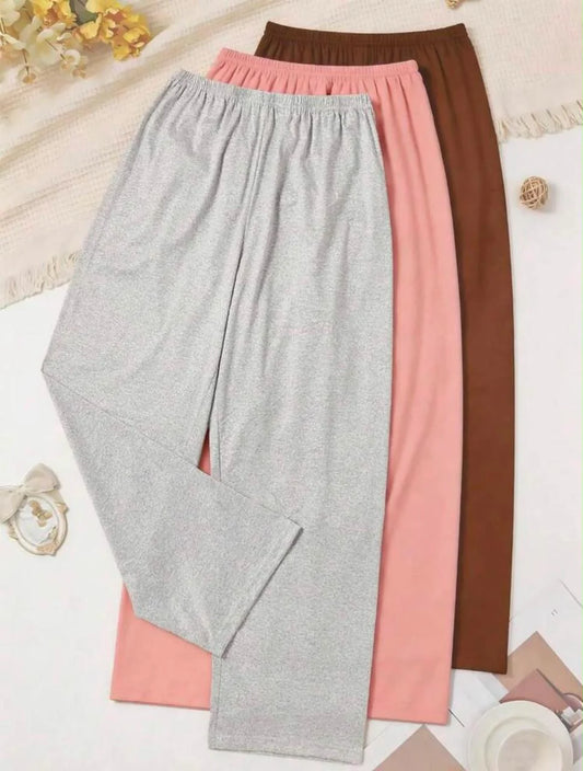 Pack of 3 Plain Plazzo Pajamas Plazo for her ( Grey, Pink, Brown)