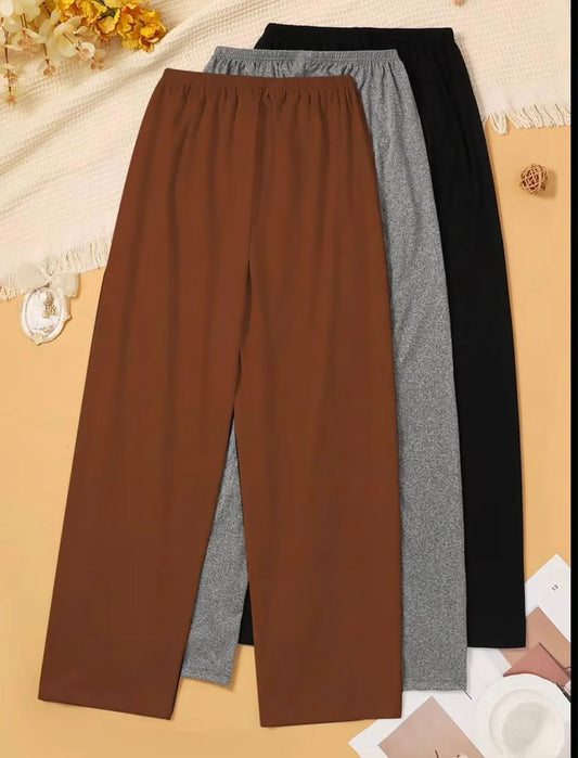 Pack of 3 Plain Plazzo Pajamas Plazo for her (Brown, Grey, Black)