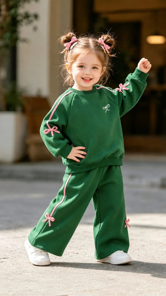 Green With Pink Bow Track Suit