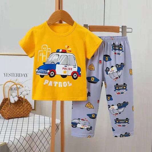 Yellow Police Car printed Kids night suit