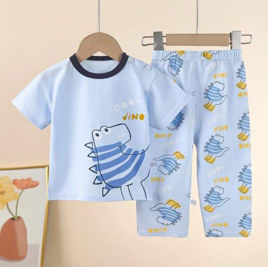 Sky blue Cool Dino Printed Pajama Night Suit for Kids