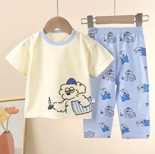 Off white sleepy puppy Printed Pajama Night Suit for Kids