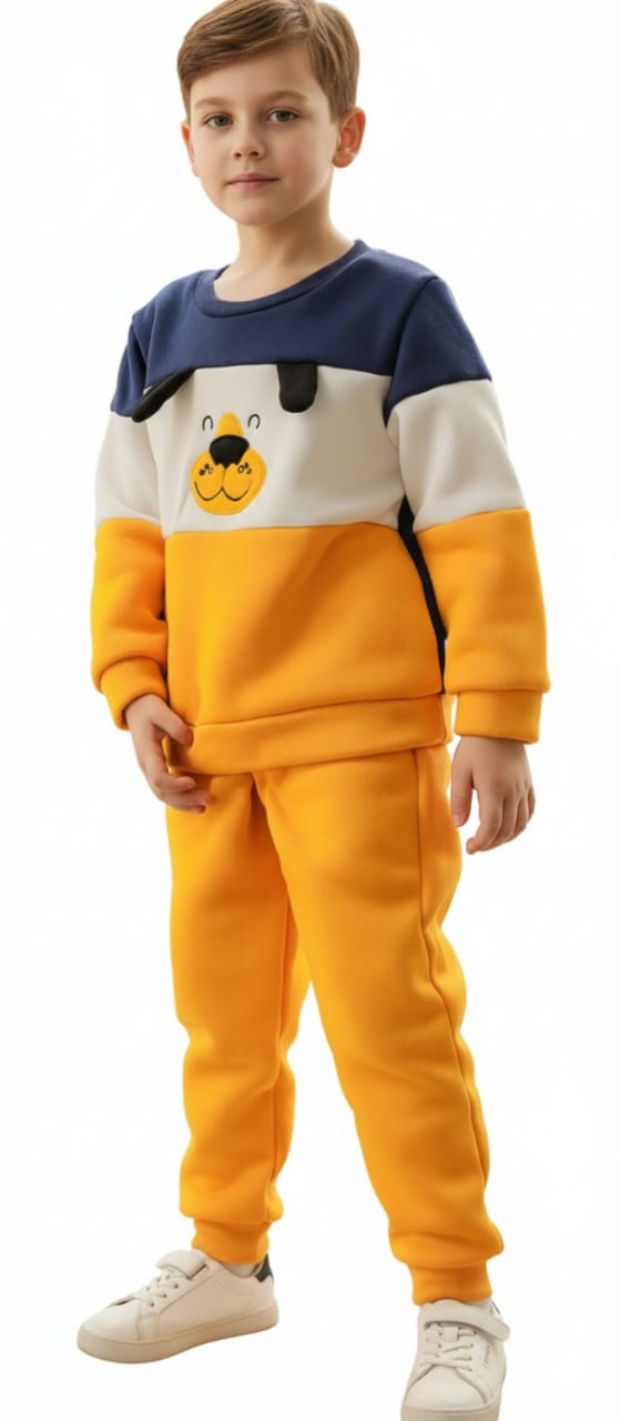 Yellow and Blue Happy DOG with yellow pajama Kids track suit