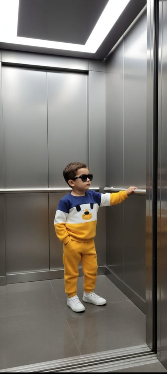 Yellow and Blue Happy DOG with yellow pajama Kids track suit