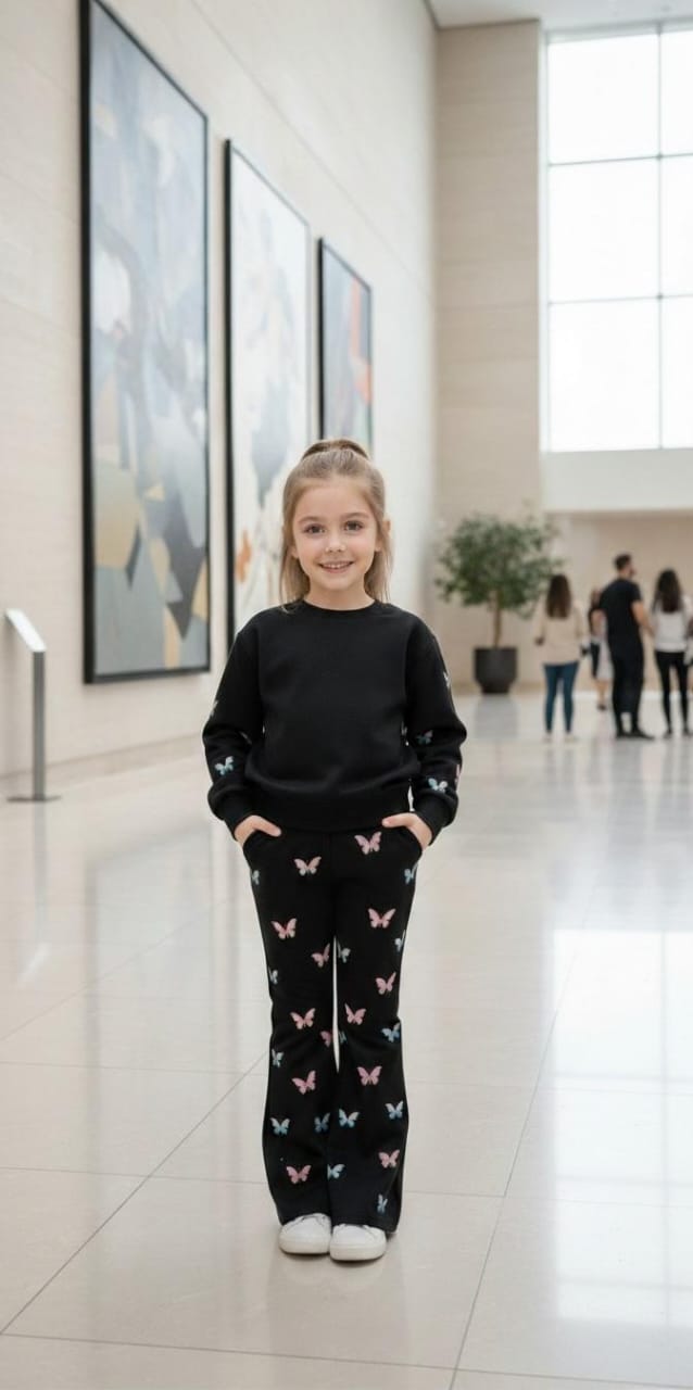 Black All Over Butterfly with Butterfly Printed pajama Kids track suit